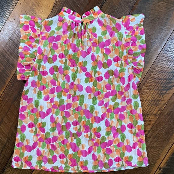 THML Multicolor Abstract Floral Ruffle Sleeve Blouse Women’s XS - Picture 2 of 6